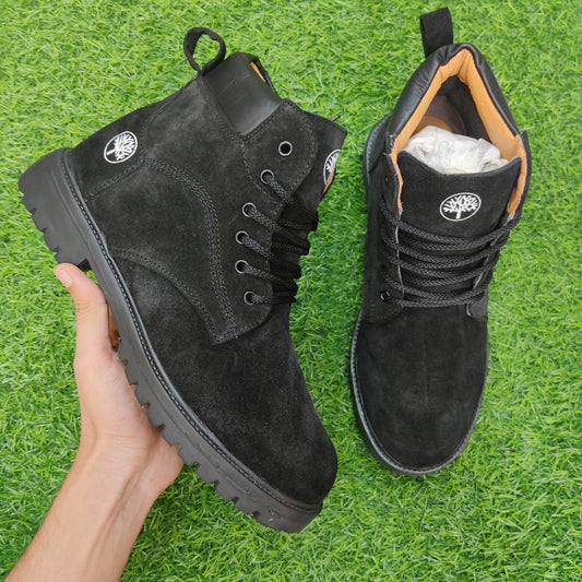 Suede Leather Black Boots