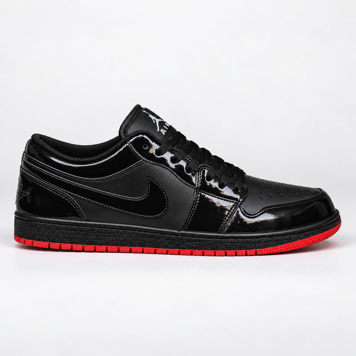 J1 Low Black Patent (Red Sole)