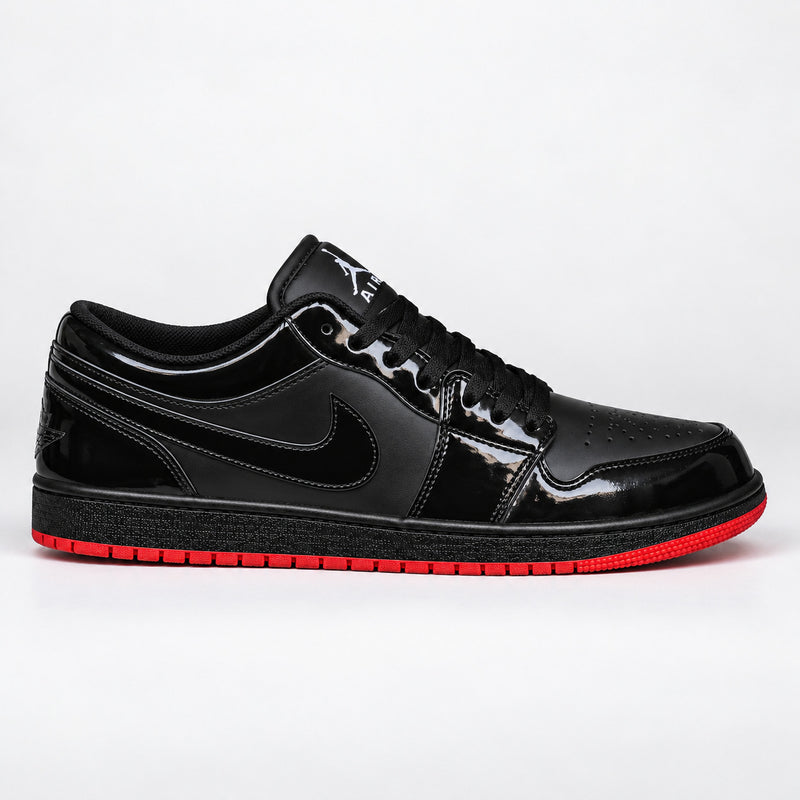 J1 Low Black Patent (Red Sole)