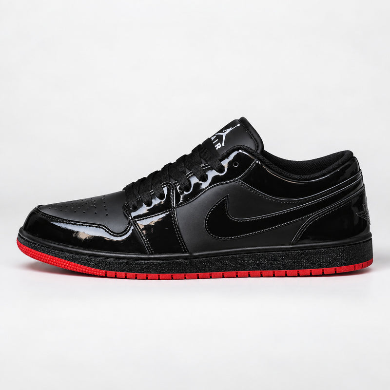J1 Low Black Patent (Red Sole)