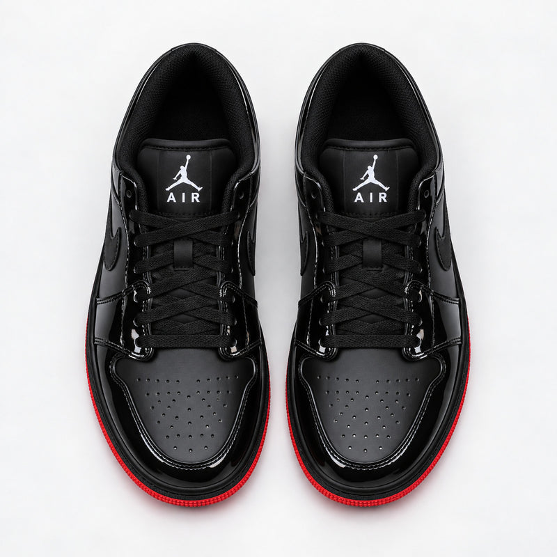 J1 Low Black Patent (Red Sole)